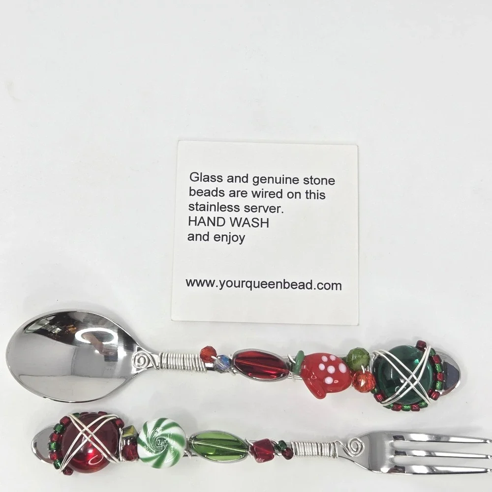 The Queen‎ Bead Christmas Charcuterie Set Beaded Spoon & Fork 6